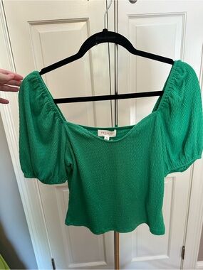 Promise Emerald Green Puff Sleeve Square Neck Crop Top